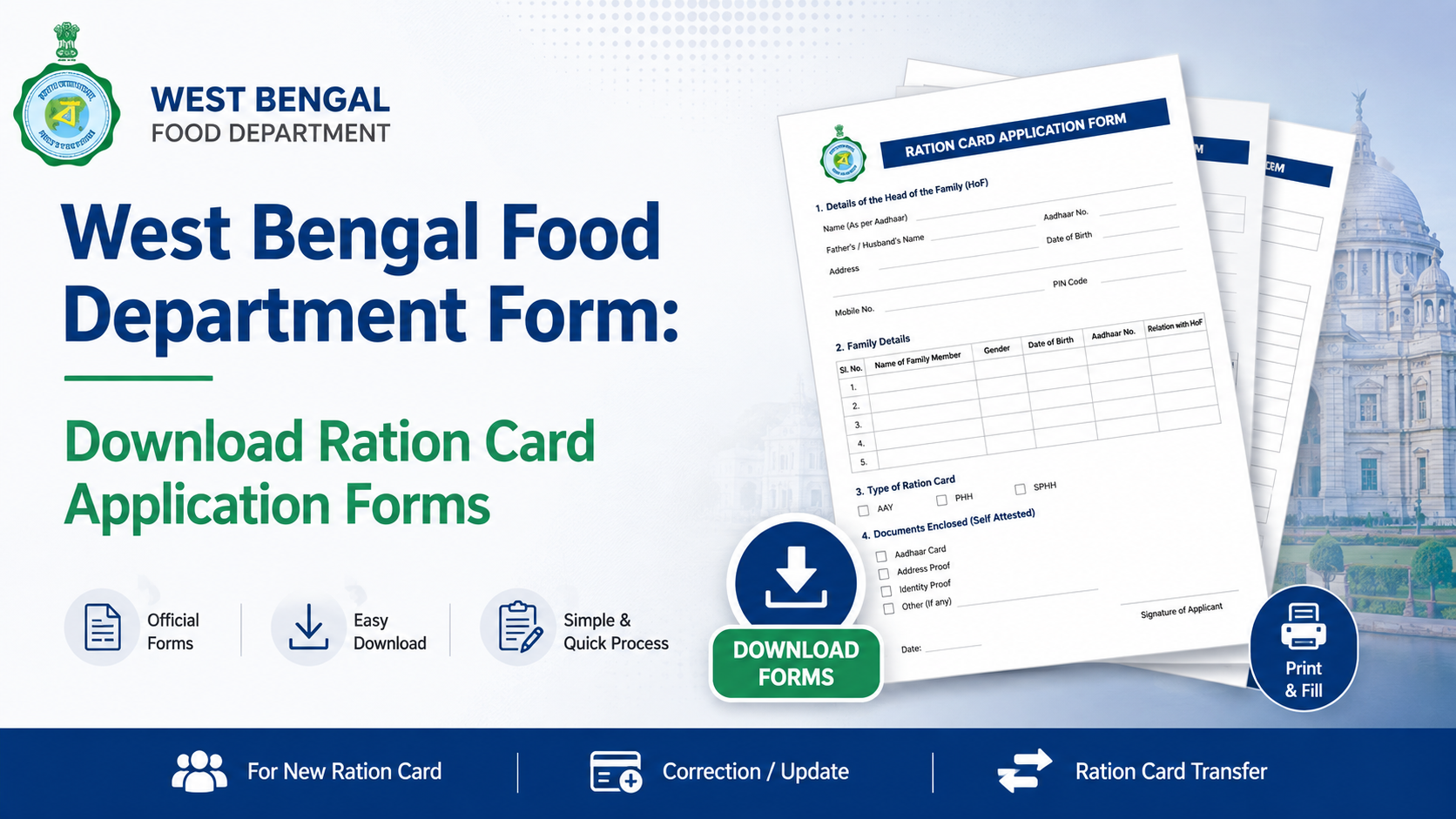 West Bengal Food Department Form: Download Ration Card Application Forms